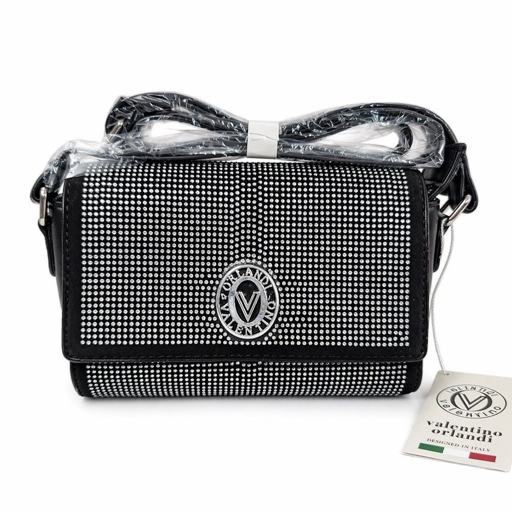 NEW Valentino Orlandi Studded Crossbody Bag MSRP $199 NWT Black Bling Rhinestone